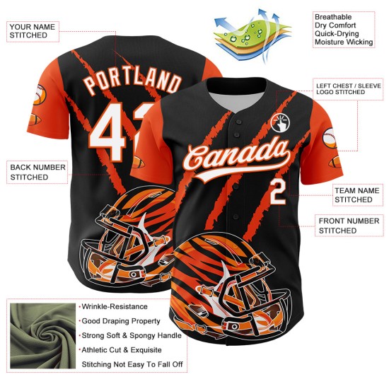Muster Tier Design Authentische Fußball Schwarz Klaue Baseball Weiß-Orange 3D Custom Und Helm Jersey Muster Tier Design Authentische Fußball Schwarz Klaue Baseball Weiß-Orange 3D Custom Und Helm Jersey
