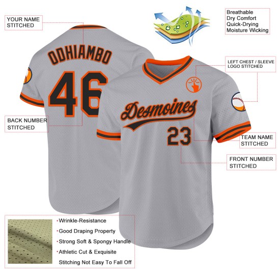 Throwback Jersey Schwarz-Orange Baseball Custom Grau Authentic Throwback Jersey Schwarz-Orange Baseball Custom Grau Authentic