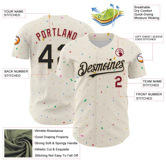 Design Authentic Creme Schwarz-Crimson Muster Jersey Konfetti 3D Custom Baseball Design Authentic Creme Schwarz-Crimson Muster Jersey Konfetti 3D Custom Baseball