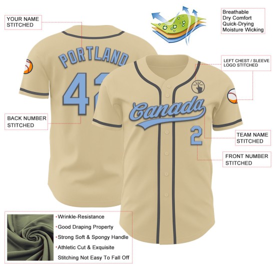 Sand Jersey Grau Authentic Hellblau-Stahl Baseball Custom Sand Jersey Grau Authentic Hellblau-Stahl Baseball Custom