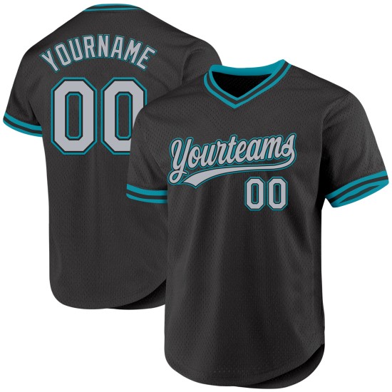 Baseball Jersey Grau-Blaugrün Throwback Authentic Custom Schwarz Baseball Jersey Grau-Blaugrün Throwback Authentic Custom Schwarz