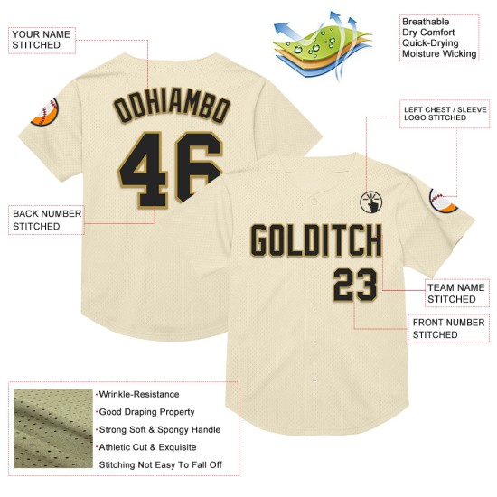 Gold Authentic Cream Custom Throwback Mesh Baseball Schwarz-Old Jersey Gold Authentic Cream Custom Throwback Mesh Baseball Schwarz-Old Jersey