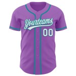 Benutzerdefinierte weiß-blaugrün lila Jersey authentische Medium Baseball Benutzerdefinierte weiß-blaugrün lila Jersey authentische Medium Baseball