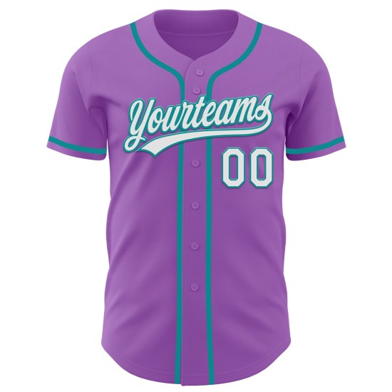 Benutzerdefinierte weiß-blaugrün lila Jersey authentische Medium Baseball Benutzerdefinierte weiß-blaugrün lila Jersey authentische Medium Baseball