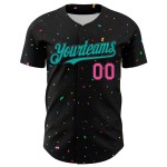 Benutzerdefinierte schwarz 3D Baseball Aqua-Pink Konfetti Design Jersey Muster authentisch Benutzerdefinierte schwarz 3D Baseball Aqua-Pink Konfetti Design Jersey Muster authentisch
