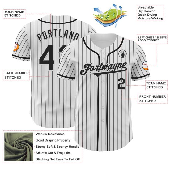 Jersey Custom Black Baseball Authentic Schwarz Nadelstreifen Weiß Jersey Custom Black Baseball Authentic Schwarz Nadelstreifen Weiß
