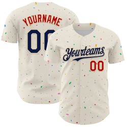 Authentisches Konfetti-Design-Trikot Baseball-Muster Custom Creme Navy-Rot 3D