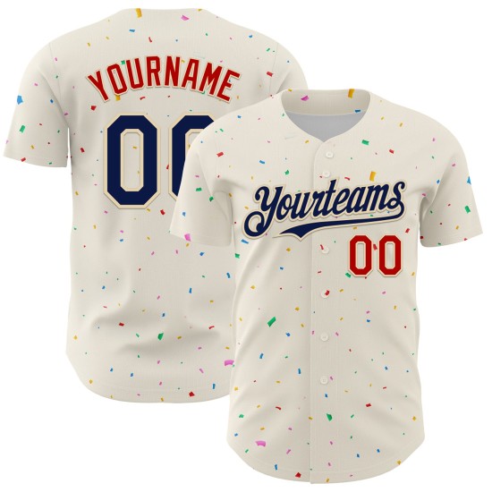 Authentisches Konfetti-Design-Trikot Baseball-Muster Custom Creme Navy-Rot 3D Authentisches Konfetti-Design-Trikot Baseball-Muster Custom Creme Navy-Rot 3D