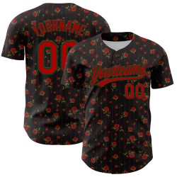Benutzerdefinierte authentische Muster rot-grün Design Jersey Baseball Gothic schwarz 3D Rose Stil