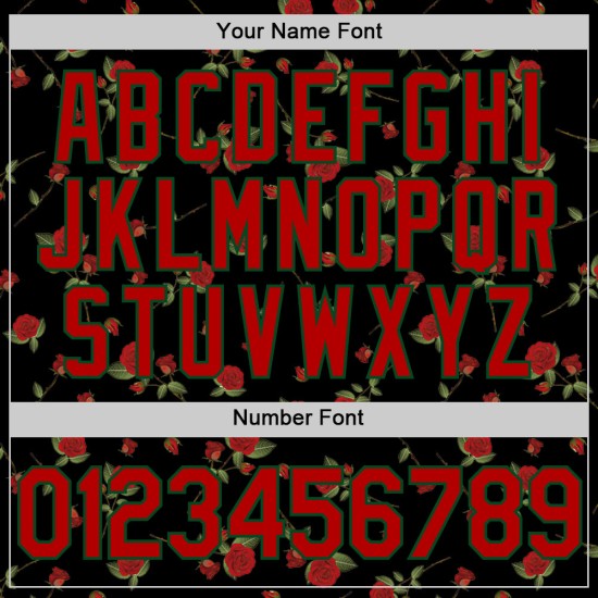 Benutzerdefinierte authentische Muster rot-grün Design Jersey Baseball Gothic schwarz 3D Rose Stil Benutzerdefinierte authentische Muster rot-grün Design Jersey Baseball Gothic schwarz 3D Rose Stil