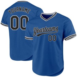 Blaues authentisches schwarz-graues benutzerdefiniertes Throwback-Baseballtrikot