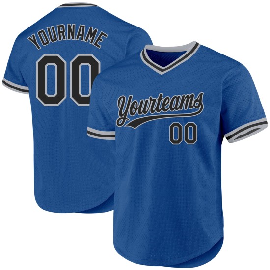 Blaues authentisches schwarz-graues benutzerdefiniertes Throwback-Baseballtrikot Blaues authentisches schwarz-graues benutzerdefiniertes Throwback-Baseballtrikot