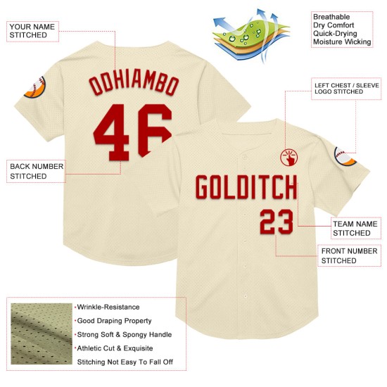 Mesh-Jersey Throwback Red Baseball Authentic Custom Cream Mesh-Jersey Throwback Red Baseball Authentic Custom Cream