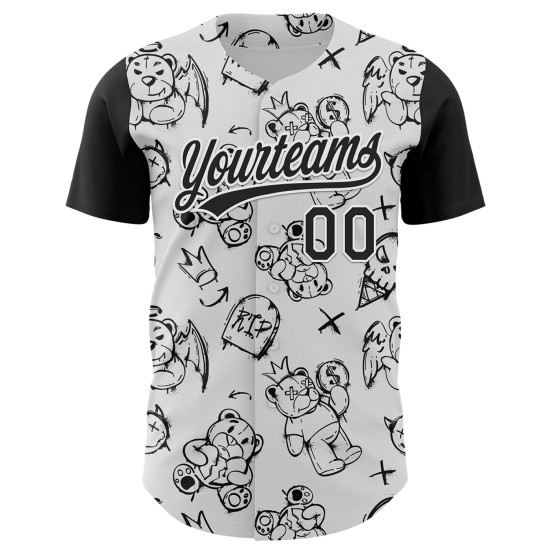 Baseball Weiß Muster Schwarz Halloween Jersey Authentische Custom 3D