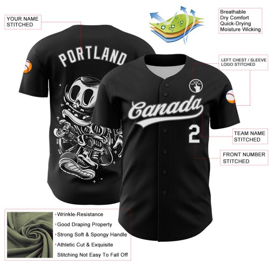 3D Schwarz Weiß-Stahl Halloween Authentic Custom Baseball Grau Jersey 3D Schwarz Weiß-Stahl Halloween Authentic Custom Baseball Grau Jersey