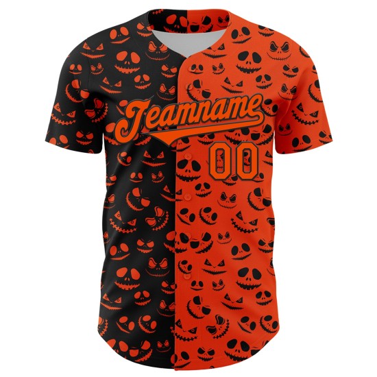 Orange Halloween Baseball Jersey Muster Custom Authentic Schwarz Design 3D Kürbis Rave Orange Halloween Baseball Jersey Muster Custom Authentic Schwarz Design 3D Kürbis Rave