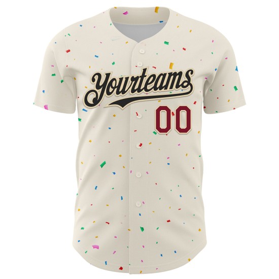 Design Authentic Creme Schwarz-Crimson Muster Jersey Konfetti 3D Custom Baseball Design Authentic Creme Schwarz-Crimson Muster Jersey Konfetti 3D Custom Baseball