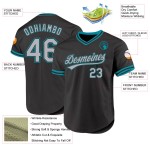 Baseball Jersey Grau-Blaugrün Throwback Authentic Custom Schwarz Baseball Jersey Grau-Blaugrün Throwback Authentic Custom Schwarz