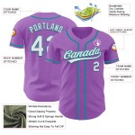 Benutzerdefinierte weiß-blaugrün lila Jersey authentische Medium Baseball Benutzerdefinierte weiß-blaugrün lila Jersey authentische Medium Baseball