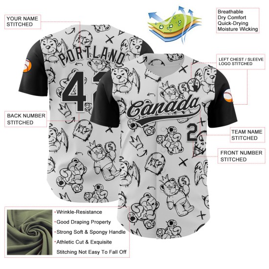 Baseball Weiß Muster Schwarz Halloween Jersey Authentische Custom 3D