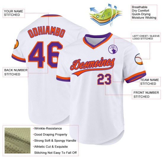 Jersey Throwback Lila-Orange Weiß Authentic Custom Baseball Jersey Throwback Lila-Orange Weiß Authentic Custom Baseball