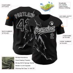 Blitz Grau-Weiß Muster Custom Authentic Jersey Baseball Schwarz 3D Design Blitz Grau-Weiß Muster Custom Authentic Jersey Baseball Schwarz 3D Design