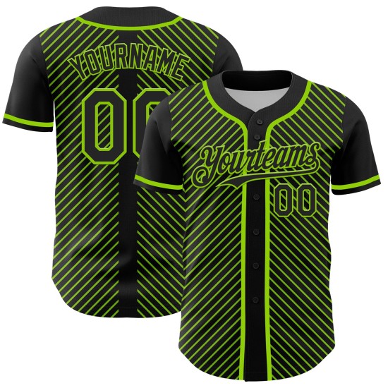 Custom Design Grün Baseball Streifen Authentische Diagonal Jersey 3D Muster Schwarz Custom Design Grün Baseball Streifen Authentische Diagonal Jersey 3D Muster Schwarz