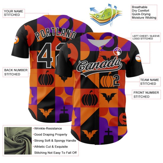 Orange Authentic 3D Halloween Baseball Schwarz-Lila Custom Jersey Orange Authentic 3D Halloween Baseball Schwarz-Lila Custom Jersey