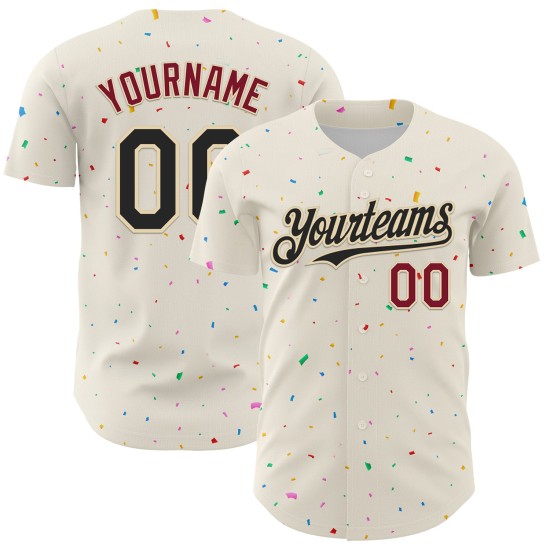 Design Authentic Creme Schwarz-Crimson Muster Jersey Konfetti 3D Custom Baseball Design Authentic Creme Schwarz-Crimson Muster Jersey Konfetti 3D Custom Baseball