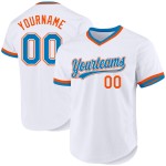 Throwback Jersey Custom Weiß Baseball Authentic Blau-Orange Throwback Jersey Custom Weiß Baseball Authentic Blau-Orange