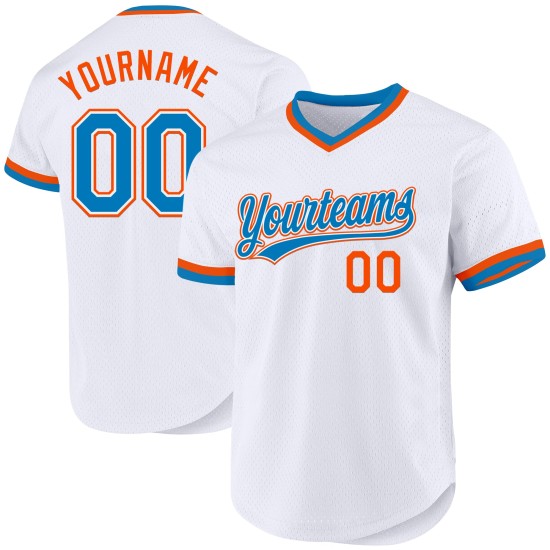 Throwback Jersey Custom Weiß Baseball Authentic Blau-Orange Throwback Jersey Custom Weiß Baseball Authentic Blau-Orange