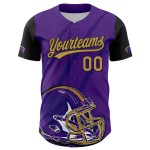 3D Lila Baseball Gold-Schwarze Klaue Custom Jersey Authentischer Footballhelm und altes Tiermuster-Design 3D Lila Baseball Gold-Schwarze Klaue Custom Jersey Authentischer Footballhelm und altes Tiermuster-Design