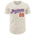 Musterdesign Creme 3D Konfetti Baseball Authentic Lila-Rot Custom Jersey Musterdesign Creme 3D Konfetti Baseball Authentic Lila-Rot Custom Jersey