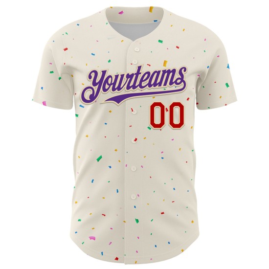 Musterdesign Creme 3D Konfetti Baseball Authentic Lila-Rot Custom Jersey Musterdesign Creme 3D Konfetti Baseball Authentic Lila-Rot Custom Jersey