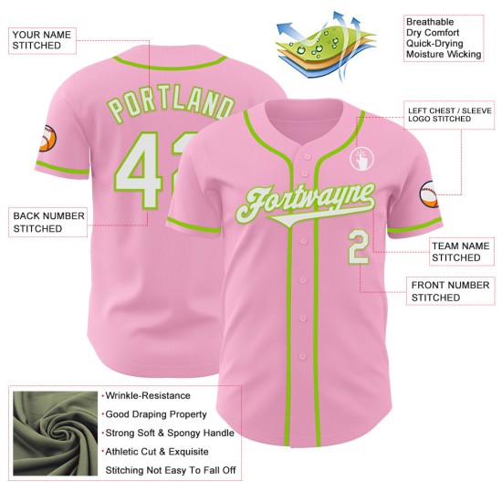 Leichtes Jersey Authentic Grün Pink Weiß-Neon Baseball Custom Leichtes Jersey Authentic Grün Pink Weiß-Neon Baseball Custom