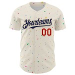 Authentisches Konfetti-Design-Trikot Baseball-Muster Custom Creme Navy-Rot 3D Authentisches Konfetti-Design-Trikot Baseball-Muster Custom Creme Navy-Rot 3D