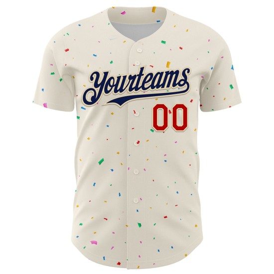 Authentisches Konfetti-Design-Trikot Baseball-Muster Custom Creme Navy-Rot 3D Authentisches Konfetti-Design-Trikot Baseball-Muster Custom Creme Navy-Rot 3D