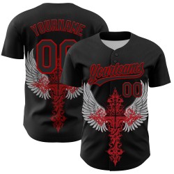 Stil Muster Mit Authentischen Jersey Design Kreuz Custom Rot 3D Gothic Baseball Schwarz Flügel