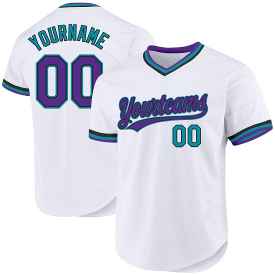 Authentisches weiß-schwarz-blaugrünes Baseball-Custom-Throwback-Lila-Trikot Authentisches weiß-schwarz-blaugrünes Baseball-Custom-Throwback-Lila-Trikot