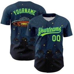 Grün-Blau Neon Benutzerdefinierte Authentische Halloween Navy 3D Jersey Baseball