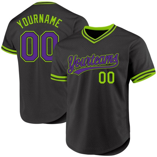 Grün Schwarz Jersey Baseball Throwback Custom Authentic Lila-Neon Grün Schwarz Jersey Baseball Throwback Custom Authentic Lila-Neon