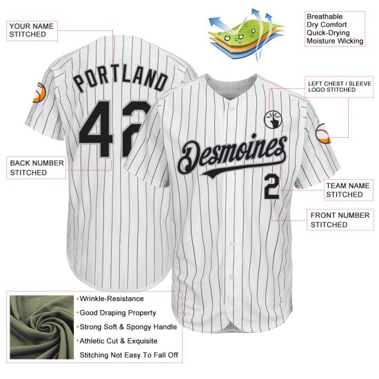 Benutzerdefinierte schwarz Nadelstreifen weiß Jersey authentische Baseball grau Benutzerdefinierte schwarz Nadelstreifen weiß Jersey authentische Baseball grau