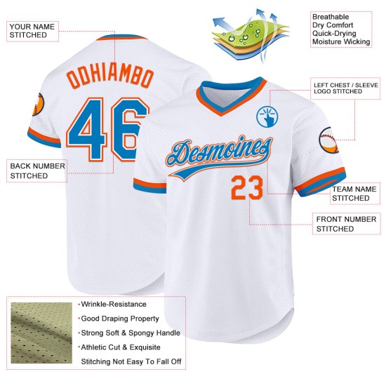 Throwback Jersey Custom Weiß Baseball Authentic Blau-Orange Throwback Jersey Custom Weiß Baseball Authentic Blau-Orange