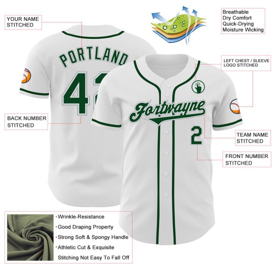 Jersey Baseball Weiß Custom Grün-Grau Authentic Jersey Baseball Weiß Custom Grün-Grau Authentic