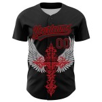 Stil Muster Mit Authentischen Jersey Design Kreuz Custom Rot 3D Gothic Baseball Schwarz Flügel Stil Muster Mit Authentischen Jersey Design Kreuz Custom Rot 3D Gothic Baseball Schwarz Flügel