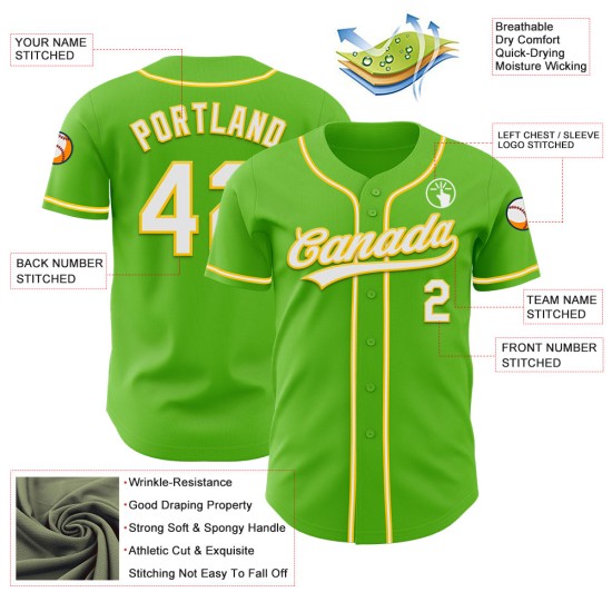 Grünes authentisches Trikot Aurora Custom Weiß-Gelb Baseball Grünes authentisches Trikot Aurora Custom Weiß-Gelb Baseball