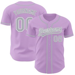Lila Custom Authentic Grau-Weiß Baseball Jersey Light
