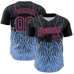Leichtes authentisches individuelles Design Baseball Jersey 3D blau-rosa Welle schwarz abstraktes Muster